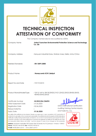 Сертификат CE: Сотовый катализатор SCR